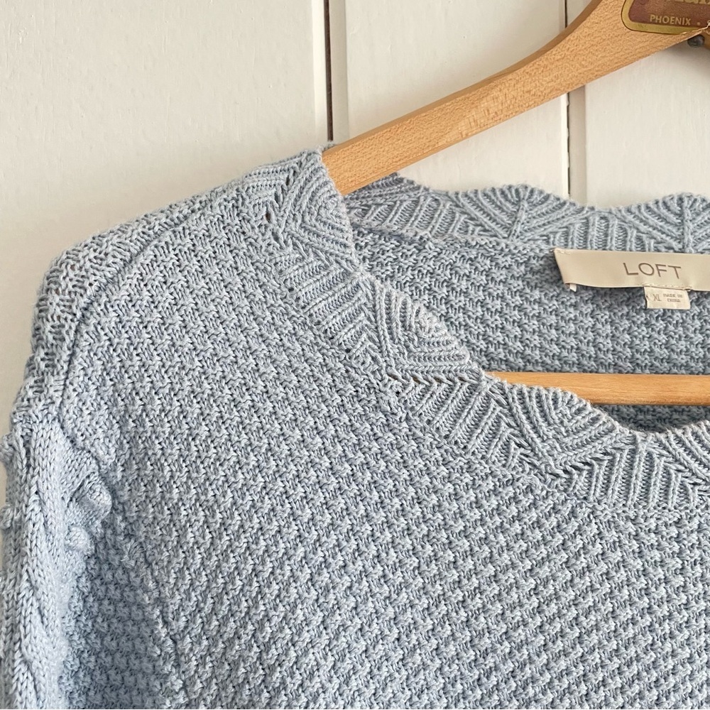 $10 SALE Textured Knit Pullover Sweater Women XL Pastel Blue LOFT - Picture 3 of 6
